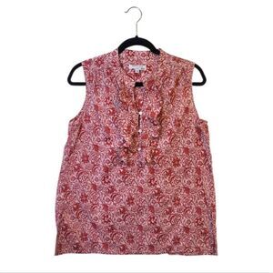 Derek Lam Collective Women's Red And White Floral Ruffle Front Blouse Size 42